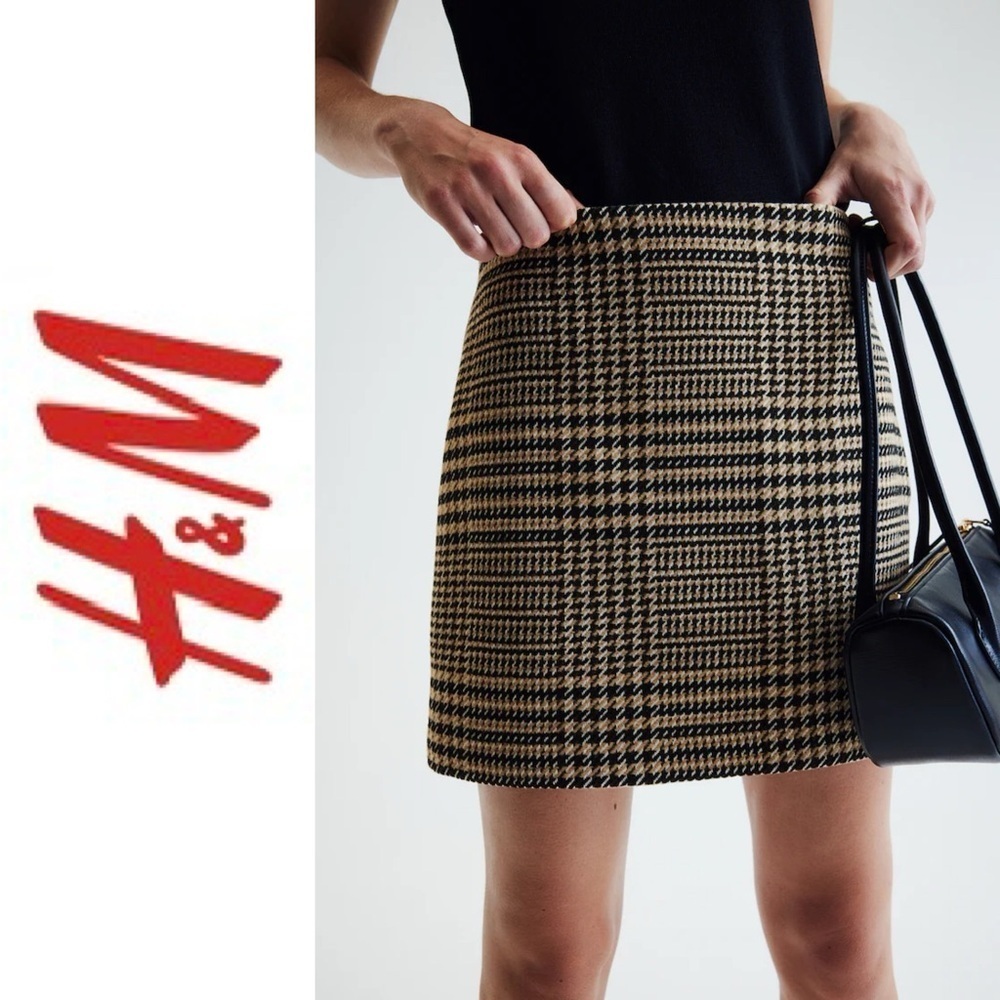 H&M new with tag Wool blend houndstooth fall/ winter mini skirt size 6